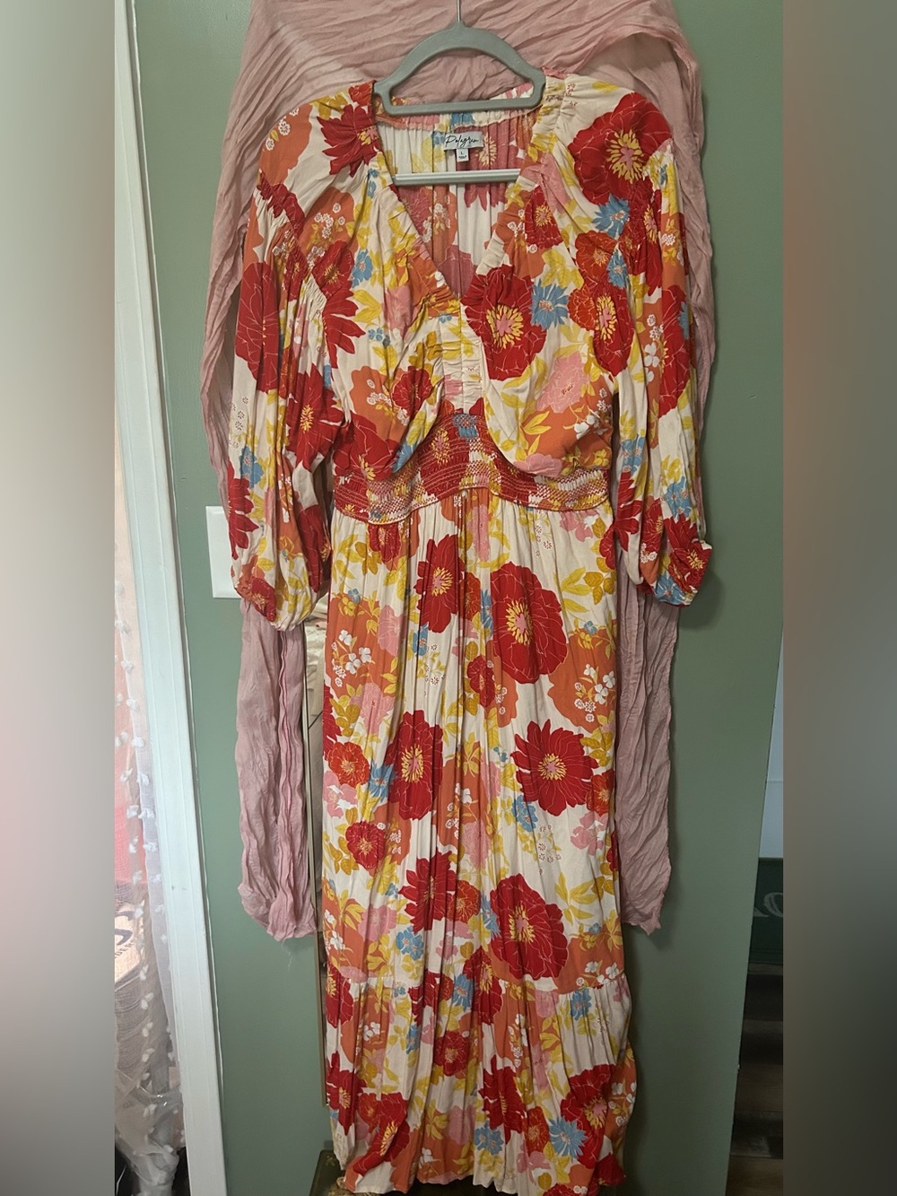 NWOT Red & Cream Floral Pleated Maxi Dress